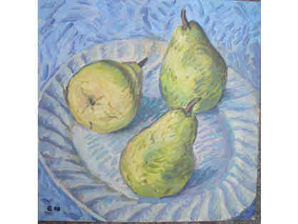 3 pears on a plate oil on board