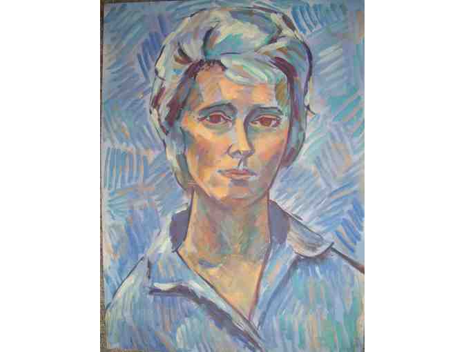oil on board self portrait by Late NYC artist Evelyn Metzger