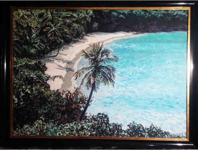 aerial tropical seascape large oil on board original frame - Photo 1
