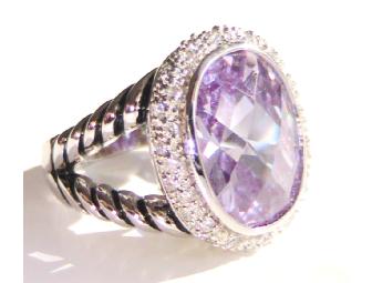 STERLING SILVER & LT AMETHYST CZ OVAL RING sz 6
