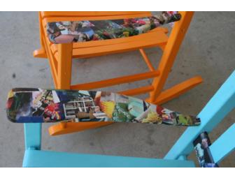 One (1) Rocking Chair painted blue and decoupaged by Mrs. Cowart's students