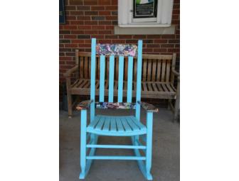 One (1) Rocking Chair painted blue and decoupaged by Mrs. Cowart's students