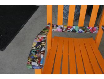 One (1) Rocking Chair painted orange and decoupaged by Mrs. Cowart's students
