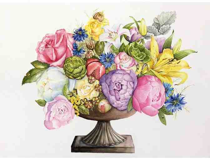 Ann's Arrangement:artichoke, peonies, rosest lilies.
