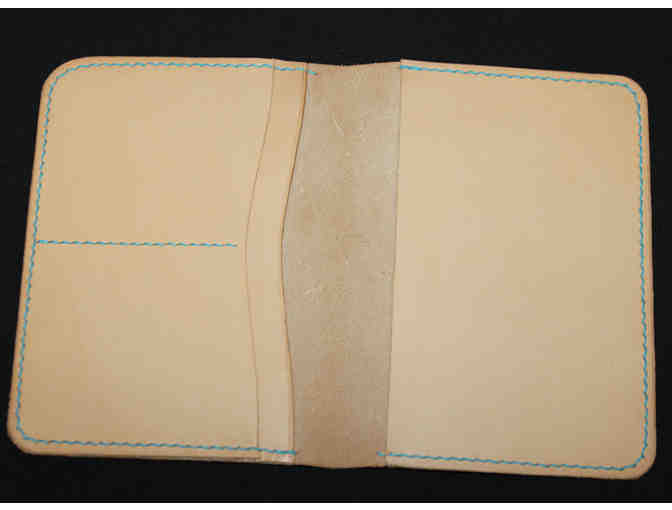 Handcrafted Leather Passport Wallet - Natural with Turquoise Stitching