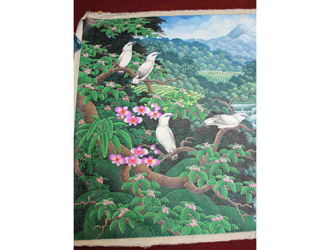 Bali Paradise Painting on Canvas - Colorful Birds - Unframed - NEW