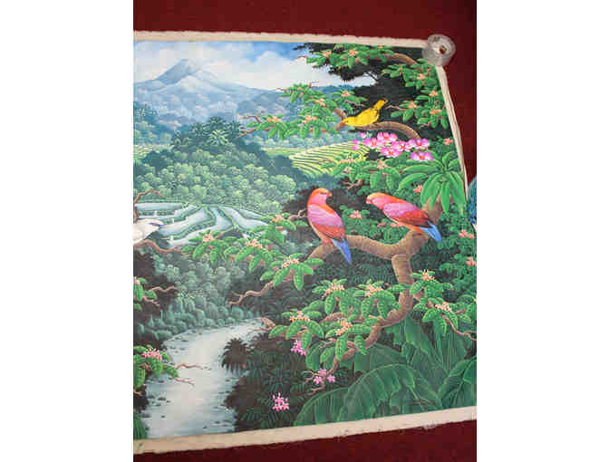 Bali Paradise Painting on Canvas - Colorful Birds - Unframed - NEW