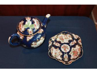 Blue Scale Worcester Tea Pot with Underplate