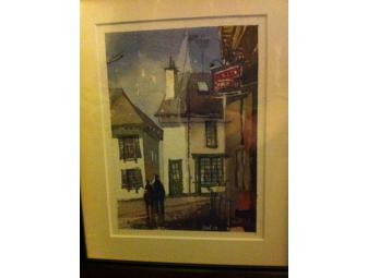 Framed Watercolor of a Scottish Village