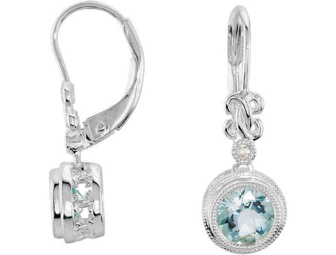 GENUINE DIAMOND AND AQUAMARINE EARRINGS IN SILVER