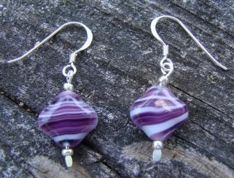 Handcrafted Purple Glass Necklace and Earrings Set