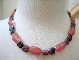Handcrafted Cherry Quartz/Rhodonite Bracelet and Necklace Set