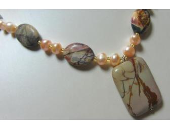 Necklace and  Earring Set of Jasper and Freshwater Pearls