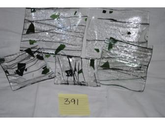 Five Piece Platters with Green, White & Black Accents