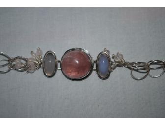 Rose Quartz & Chalcedony Bracelet in Sterling Silver