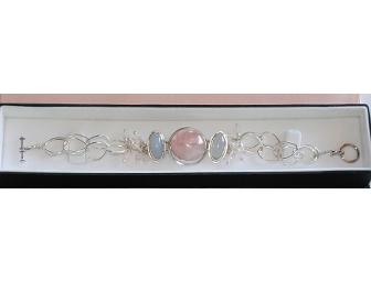 Rose Quartz & Chalcedony Bracelet in Sterling Silver