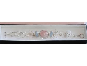 Rose Quartz & Chalcedony Bracelet in Sterling Silver