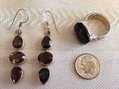 Smokey Quartz and Sterling Silver Earrings and Ring Set