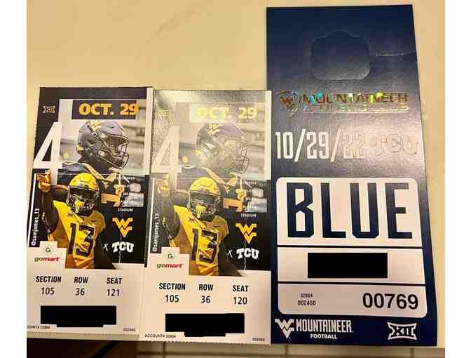 2 West Virginia University Football Tickets and Blue Lot pass