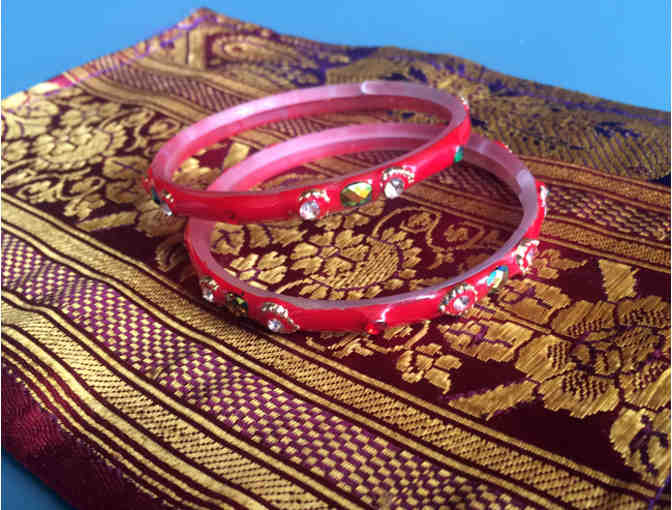 Divine Mother's Bracelets with Silk Brocade Altar Cloth - Rhinestone & Red
