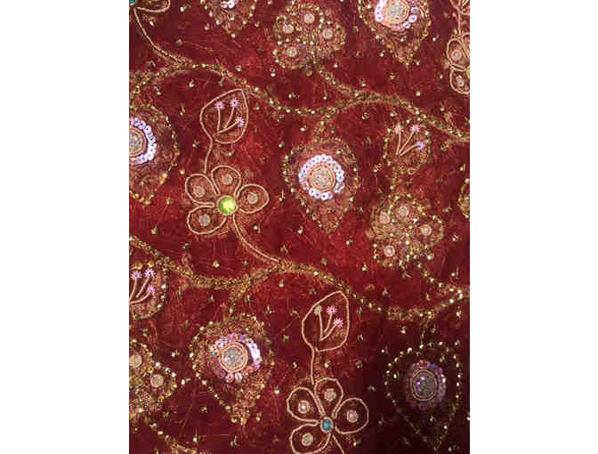 Rare, Traditional Handmade Bengali Sari - Deep Red, Gold and Multi-colored Spangles