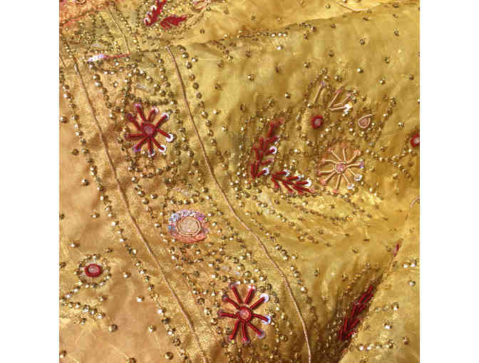 Rare, Traditional Handmade Bengali Sari - Pink, Yellow and Gold with Red Detail