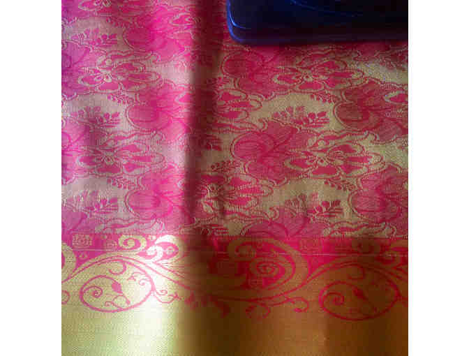 Altar Cloth from the Divine Mother's Sari - Silk Brocade; Deep Pink & Gold