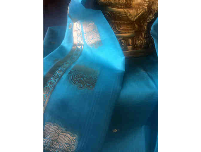 Altar Cloth from the Divine Mother's Sari - Turquoise & Gold
