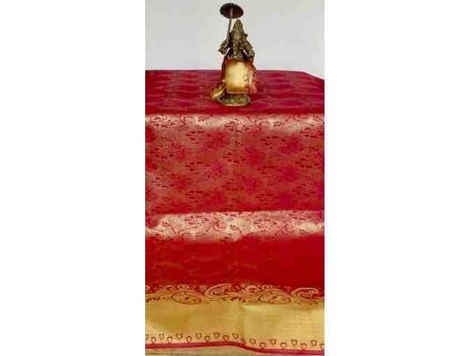 Altar Cloth from the Divine Mother's Sari - Silk Brocade; Deep Pink & Gold