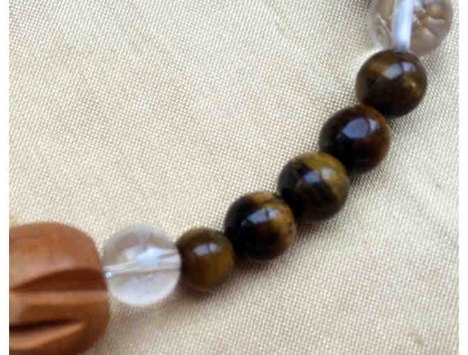 Tigers Eye and Crystal Wrist Mala with Babaji's Carved Sandalwood & Rudraksha Beads