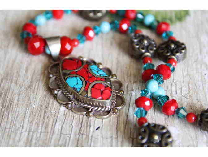 Necklace and Earring Set with Tibetan Pendant