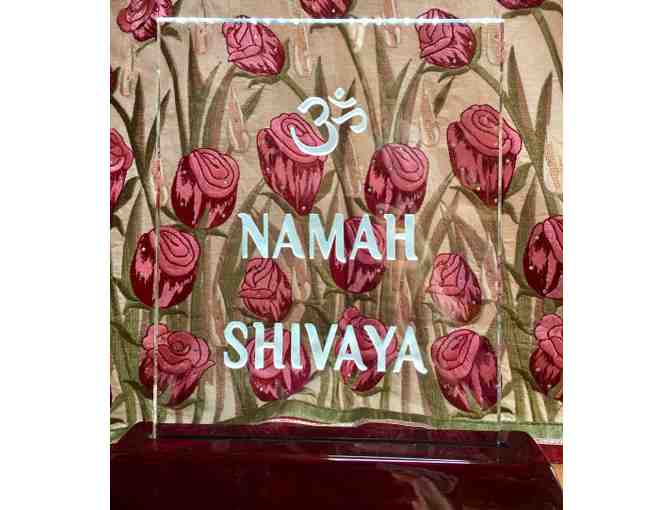 Exquisite Engraved Lighted Glass Om Namah Shivaya Free Standing Piece of Art