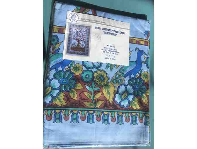 Blue Tree and Peacock Design Bed Spread or Tapestry (Set of 2)