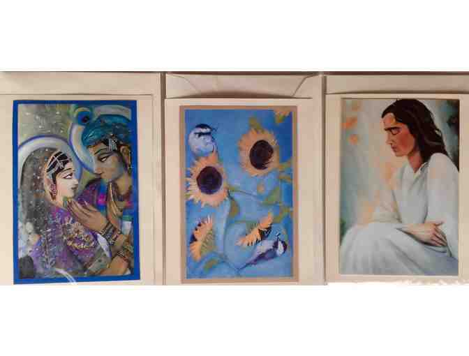 3 Art Greeting Cards by Rita Berault - Radha &amp; Krishna, Sunflowers, Shri Babaji - Photo 1