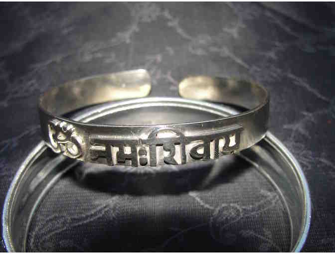 Sterling Silver Om Namah Shivaya Bracelet (narrow, 3/8') Ex. Large from Haidakhan, India