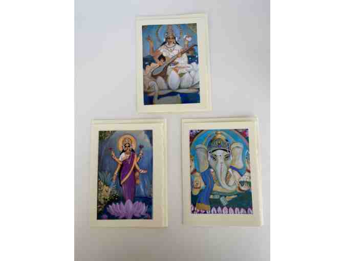 3 Art Greeting Cards by Rita Berault - Saraswati, Lakshmi, and Ganesha