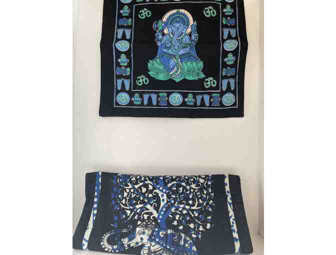Cotton Shopping Bags from India (set of 2 - Blue Elephant and blue and green Ganesh) - Photo 1