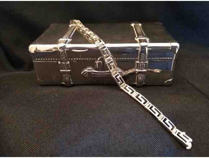 Vintage Sterling Keystone Bracelet and Silverplate Steamer Trunk Box