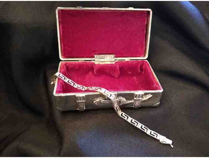 Vintage Sterling Keystone Bracelet and Silverplate Steamer Trunk Box