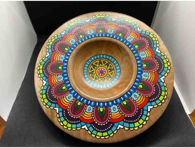 'Patterns' Cherry Wood Bowl by Ladd, Painted by Corrin Pumphrey