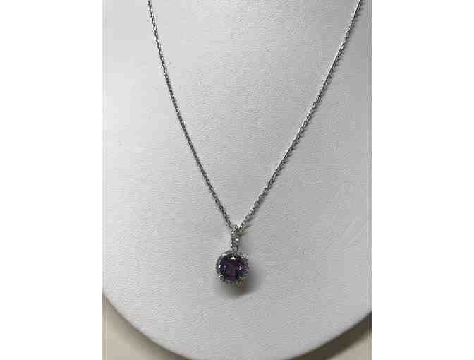 PHILIP BORTZ JEWELERS - .925 STERLING SILVER AMETHYST AND DIAMOND PENDANT NECKLACE