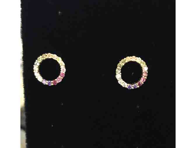 PHILIP BORTZ JEWELERS - GOLD PLATE RAINBOW CIRCLE EARRINGS - COLORED CUBIC ZIRCONIA STONES