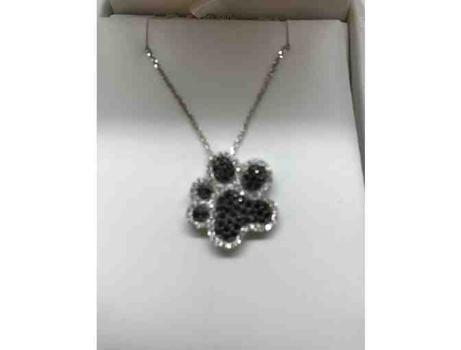 PHILIP BORTZ JEWELERS - .925 STERLING SILVER & CRYSTAL 'DOG PAW' PENDANT NECKLACE
