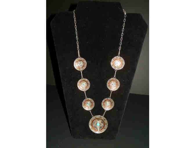 Basket Design Sterling Silver with Copper & Turquoise Accent Necklace & Earrings