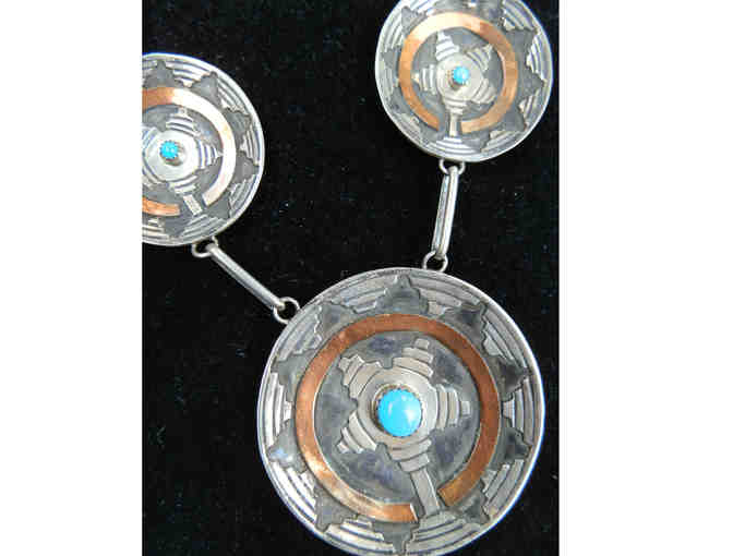 Basket Design Sterling Silver with Copper & Turquoise Accent Necklace & Earrings