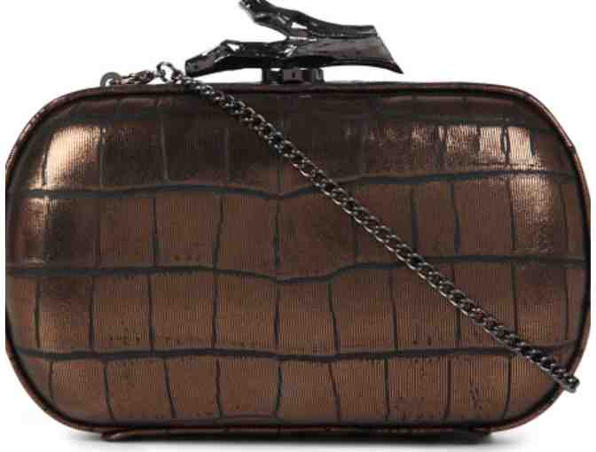 Diane Von Furstenberg Lytton Embossed Metallic Croc Clutch (Black and Bronze)