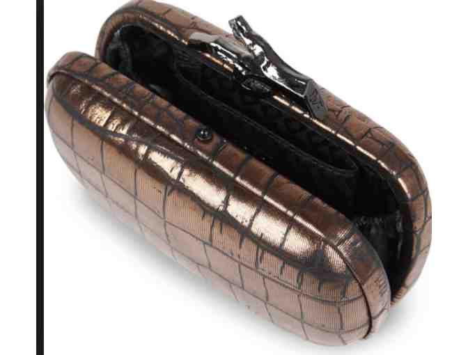 Diane Von Furstenberg Lytton Embossed Metallic Croc Clutch (Black and Bronze)