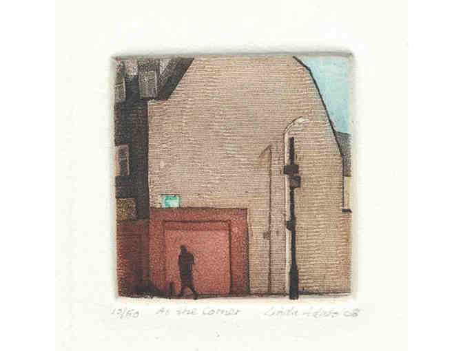 "At the Corner" Color Etching by Linda Adato - Photo 1