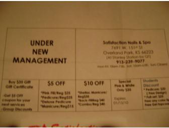 $25.00 Gift Certificate to Satisfaction Nails & Spa