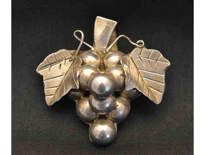 Vintage Mexican Silver Pin or Pendant - Grape Motif